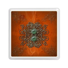 Wonderful Floral Elements On Soft Red Background Memory Card Reader (square)  by FantasyWorld7