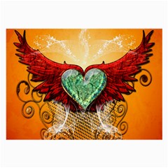 Beautiful Heart Made Of Diamond With Wings And Floral Elements Large Glasses Cloth (2-side) by FantasyWorld7