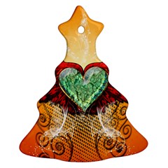 Beautiful Heart Made Of Diamond With Wings And Floral Elements Christmas Tree Ornament (2 Sides) by FantasyWorld7