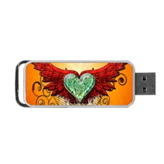 Beautiful Heart Made Of Diamond With Wings And Floral Elements Portable Usb Flash (one Side) by FantasyWorld7