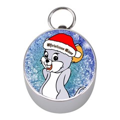 Funny Cute Christmas Mouse With Christmas Tree And Snowflakses Mini Silver Compasses by FantasyWorld7