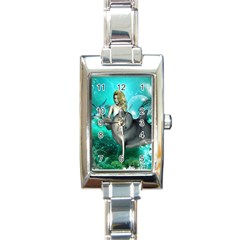 Beautiful Mermaid With  Dolphin With Bubbles And Water Splash Rectangle Italian Charm Watches by FantasyWorld7