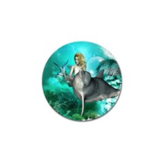 Beautiful Mermaid With  Dolphin With Bubbles And Water Splash Golf Ball Marker by FantasyWorld7