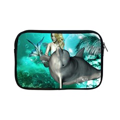 Beautiful Mermaid With  Dolphin With Bubbles And Water Splash Apple Ipad Mini Zipper Cases by FantasyWorld7