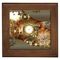 Steampunk, Wonderful Steampunk Design With Clocks And Gears In Golden Desing Framed Tiles by FantasyWorld7