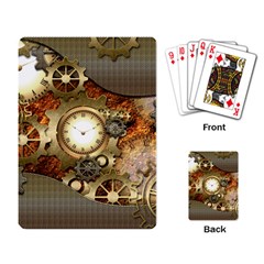 Steampunk, Wonderful Steampunk Design With Clocks And Gears In Golden Desing Playing Card by FantasyWorld7