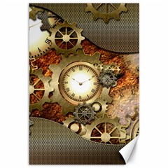 Steampunk, Wonderful Steampunk Design With Clocks And Gears In Golden Desing Canvas 12  X 18   by FantasyWorld7