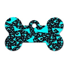 Teal On Black Funky Fractal Dog Tag Bone (one Side) by KirstenStar