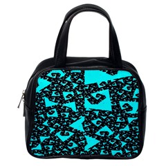 Teal On Black Funky Fractal Classic Handbags (one Side)