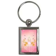 Wonderful Flowers With Butterflies And Diamond In Soft Pink Colors Key Chains (rectangle)  by FantasyWorld7