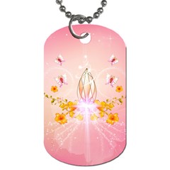 Wonderful Flowers With Butterflies And Diamond In Soft Pink Colors Dog Tag (two Sides) by FantasyWorld7