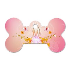 Wonderful Flowers With Butterflies And Diamond In Soft Pink Colors Dog Tag Bone (two Sides) by FantasyWorld7