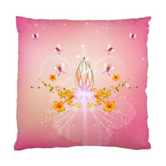 Wonderful Flowers With Butterflies And Diamond In Soft Pink Colors Standard Cushion Case (one Side)  by FantasyWorld7