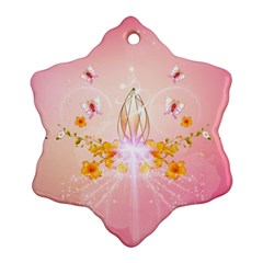 Wonderful Flowers With Butterflies And Diamond In Soft Pink Colors Ornament (snowflake)  by FantasyWorld7