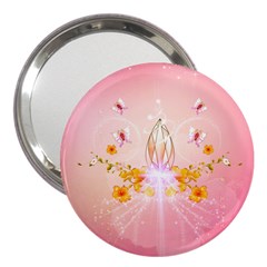 Wonderful Flowers With Butterflies And Diamond In Soft Pink Colors 3  Handbag Mirrors by FantasyWorld7