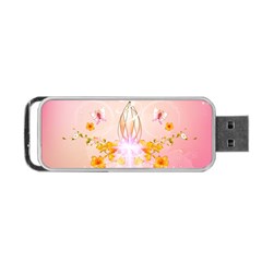 Wonderful Flowers With Butterflies And Diamond In Soft Pink Colors Portable Usb Flash (two Sides) by FantasyWorld7