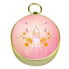 Wonderful Flowers With Butterflies And Diamond In Soft Pink Colors Gold Compasses by FantasyWorld7