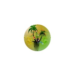 Surfing, Surfboarder With Palm And Flowers And Decorative Floral Elements 1  Mini Magnets