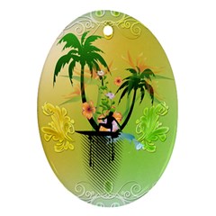 Surfing, Surfboarder With Palm And Flowers And Decorative Floral Elements Ornament (Oval) 