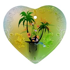 Surfing, Surfboarder With Palm And Flowers And Decorative Floral Elements Ornament (Heart) 