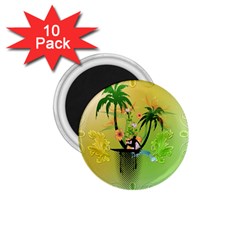 Surfing, Surfboarder With Palm And Flowers And Decorative Floral Elements 1.75  Magnets (10 pack) 