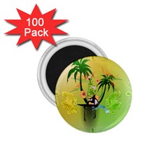 Surfing, Surfboarder With Palm And Flowers And Decorative Floral Elements 1.75  Magnets (100 pack) 
