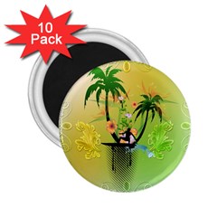 Surfing, Surfboarder With Palm And Flowers And Decorative Floral Elements 2.25  Magnets (10 pack) 