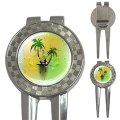 Surfing, Surfboarder With Palm And Flowers And Decorative Floral Elements 3-in-1 Golf Divots