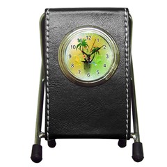 Surfing, Surfboarder With Palm And Flowers And Decorative Floral Elements Pen Holder Desk Clocks