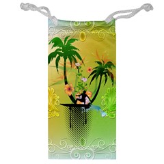 Surfing, Surfboarder With Palm And Flowers And Decorative Floral Elements Jewelry Bags