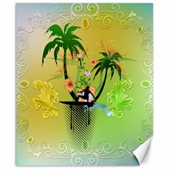 Surfing, Surfboarder With Palm And Flowers And Decorative Floral Elements Canvas 8  X 10 
