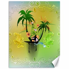 Surfing, Surfboarder With Palm And Flowers And Decorative Floral Elements Canvas 18  x 24  