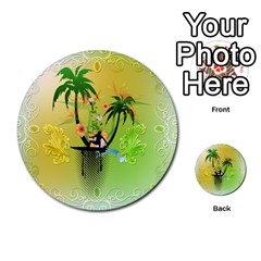 Surfing, Surfboarder With Palm And Flowers And Decorative Floral Elements Multi-purpose Cards (round)  by FantasyWorld7