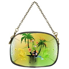 Surfing, Surfboarder With Palm And Flowers And Decorative Floral Elements Chain Purses (One Side) 