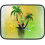 Surfing, Surfboarder With Palm And Flowers And Decorative Floral Elements Double Sided Fleece Blanket (Mini)  35 x27  Blanket Back