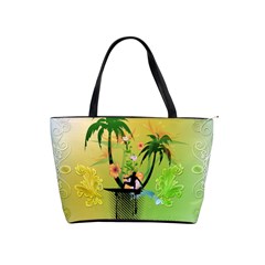 Surfing, Surfboarder With Palm And Flowers And Decorative Floral Elements Shoulder Handbags