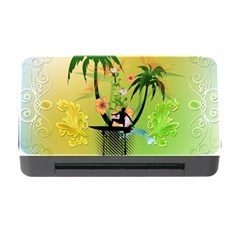 Surfing, Surfboarder With Palm And Flowers And Decorative Floral Elements Memory Card Reader with CF