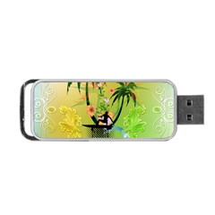 Surfing, Surfboarder With Palm And Flowers And Decorative Floral Elements Portable Usb Flash (two Sides) by FantasyWorld7