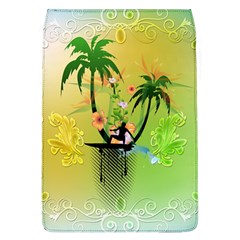 Surfing, Surfboarder With Palm And Flowers And Decorative Floral Elements Flap Covers (L) 