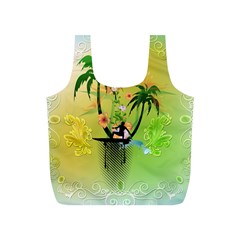 Surfing, Surfboarder With Palm And Flowers And Decorative Floral Elements Full Print Recycle Bags (S) 