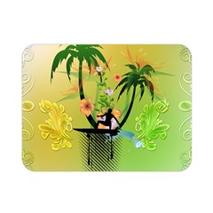 Surfing, Surfboarder With Palm And Flowers And Decorative Floral Elements Double Sided Flano Blanket (Mini) 
