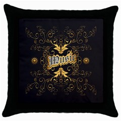 Music The Word With Wonderful Decorative Floral Elements In Gold Throw Pillow Cases (black) by FantasyWorld7