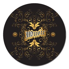 Music The Word With Wonderful Decorative Floral Elements In Gold Magnet 5  (round)