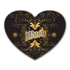 Music The Word With Wonderful Decorative Floral Elements In Gold Heart Mousepads by FantasyWorld7