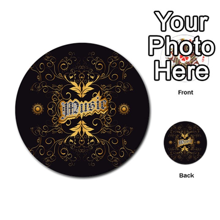 Music The Word With Wonderful Decorative Floral Elements In Gold Multi-purpose Cards (Round) 