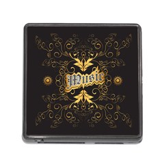 Music The Word With Wonderful Decorative Floral Elements In Gold Memory Card Reader (square) by FantasyWorld7