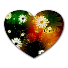 Awesome Flowers In Glowing Lights Heart Mousepads by FantasyWorld7