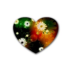 Awesome Flowers In Glowing Lights Heart Coaster (4 Pack)  by FantasyWorld7