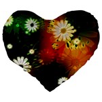 Awesome Flowers In Glowing Lights Large 19  Premium Heart Shape Cushions Back