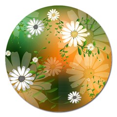 Beautiful Flowers With Leaves On Soft Background Magnet 5  (round) by FantasyWorld7